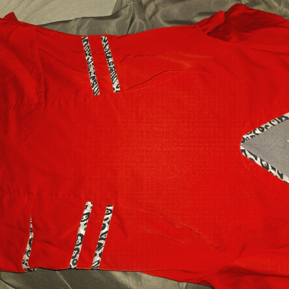 Greys Anatomy bright red scrub set with animal print detail